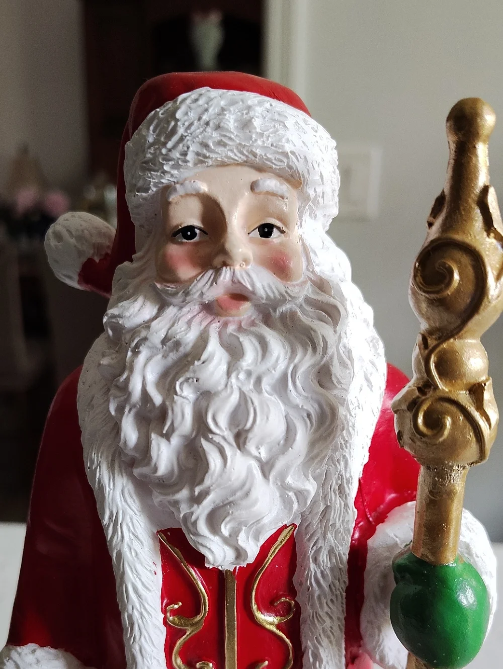 Holiday Santa Figurine Red with Gold Accents